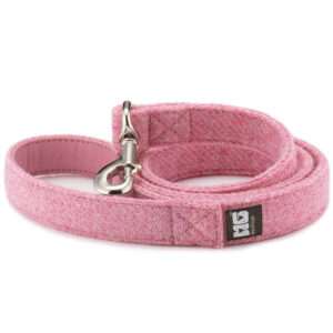 Rosie's Pink Dog Lead Handcrafted in Harris Tweed with Rose Pink Leather Lining