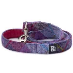 Daisy Heather Dog Lead Handcrafted in Harris Tweed with Magenta Leather Lining