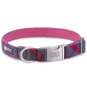 Lily's Check Dog Collar Handcrafted in Harris Tweed with Bubblegum Leather Lining