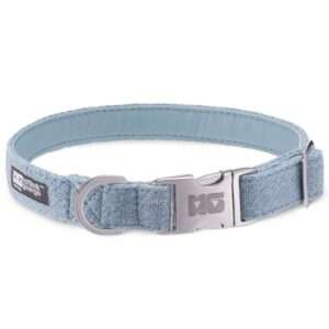 Hugo's Blue Wave Dog Collar Handcrafted in Harris Tweed with Baby Blue Leather Lining