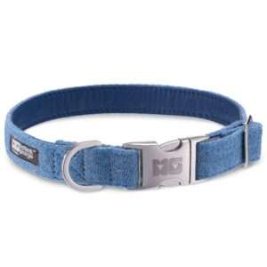 Teddy Blue Dog Collar Handcrafted in Harris Tweed with Cobalt Leather Lining