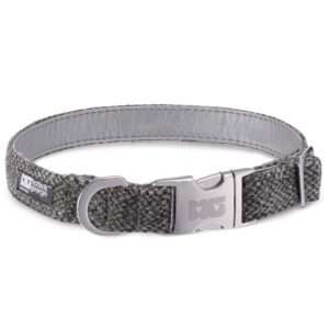 Salt & Pepper Dog Collar Handcrafted in Harris Tweed with Silver Leather Lining