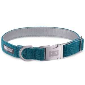 Frankie Goes Turquoise Dog Collar Handcrafted in Harris Tweed with Silver Leather Lining