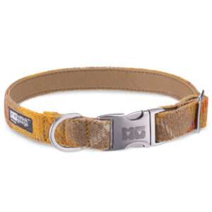 Cookie & Cream Dog Collar Handcrafted in Harris Tweed with Camel Leather Lining