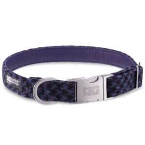 Danni's Purples & Blacks Dog Collar Handcrafted in Harris Tweed with Purple Leather Lining