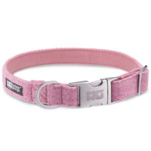 Rosie's Pink Dog Collar Handcrafted in Harris Tweed with Rose Pink Leather Lining