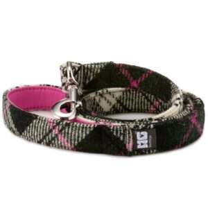 Coco & Pink Dog Lead Handcrafted in Harris Tweed with Neon Pink Leather Lining