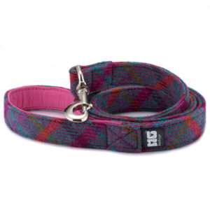 Lily's Check Dog Lead Handcrafted in Harris Tweed with Bubblegum Leather Lining