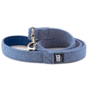 Teddy Blue Dog Lead Handcrafted in Harris Tweed with Cobalt Leather Lining