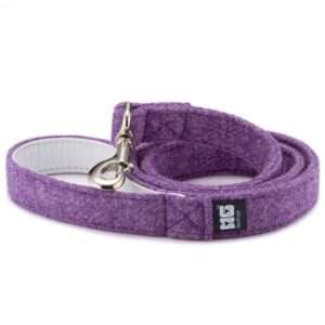 Sasha's Purple Dog Lead Handcrafted in Harris Tweed with White Leather Lining