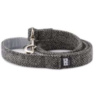 Salt & Pepper Dog Lead Handcrafted in Harris Tweed with Silver Leather Lining