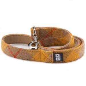 Cookie & Cream Dog Lead Handcrafted in Harris Tweed with Camel Leather Lining