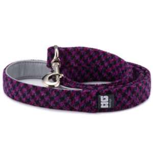 Sassy Pinks & Blacks Dog Lead Handcrafted in Harris Tweed with Silver Leather Lining
