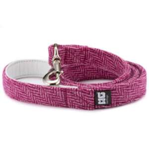 Ellie's Pink Delight Dog Lead Handcrafted in Harris Tweed with White Leather Lining