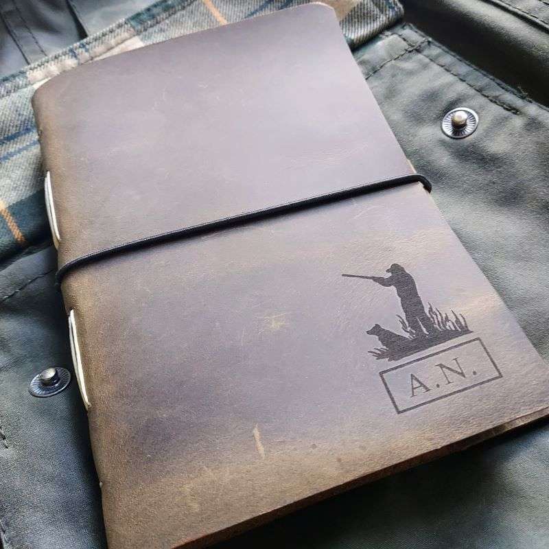 hunting shooting journal in thick waxed rustic leather