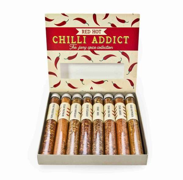 Red Hot Chilli Addict | 8 Chilli-Heads Spice Gift Set | Slide out Tray with Glass Test Tubes - Image 2