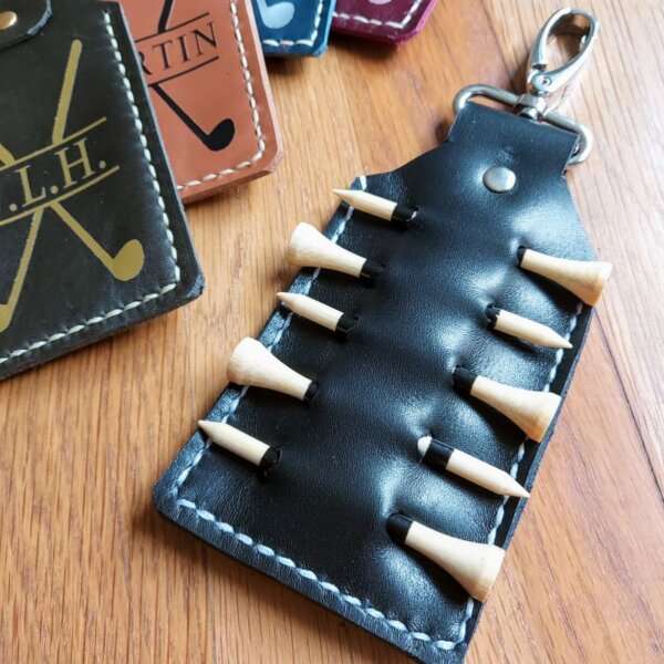 Leather golf Tee peg holder personalised