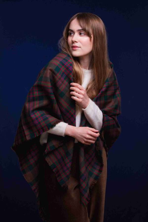 LoullyMakes Studio 4 40 scaled Classic square shawl in our own exclusive John Muir way mediumweight 13oz 100% wool tartan. This generously large shawl measures approx 145cm square and can be worn so many ways ,offering inherent insulating warmth without bulkiness- drape it , wrap it , tie it, belt it , pin it - the styling possibilities are endless. Always a comfortable accessory.