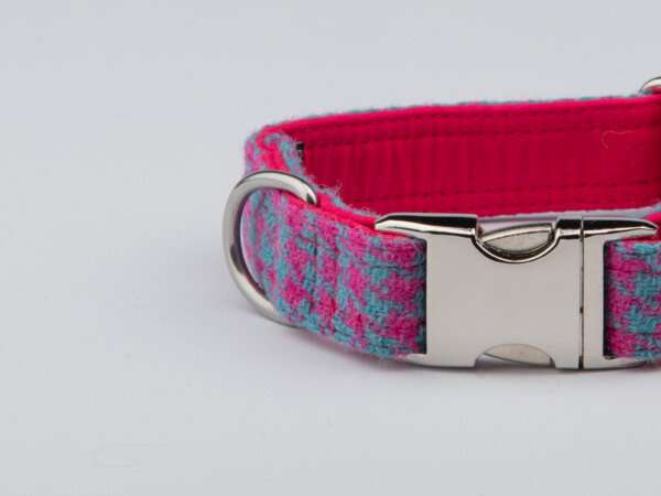 Collared Creatures Turquoise & Pink Houndstooth Dog Collar clasp fastening