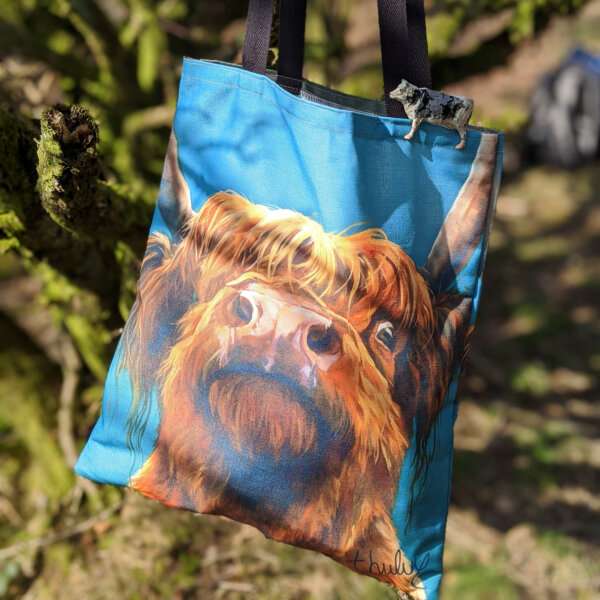 highland way bag sqsm Funky Highland way bag ideal for shopping, school, work or the beach, with bright and colourful images. Free postage in the UK.