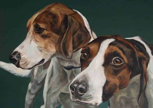 hounds1deepwhiteA1 scaled Good quality canvas print of a hound painting, stretched on a deep canvas frame, The edges of the canvas are white. Free postage in the UK.