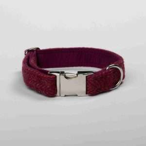 Collared Creatures Raspberry & Coral Luxury Harris Tweed Dog Collar