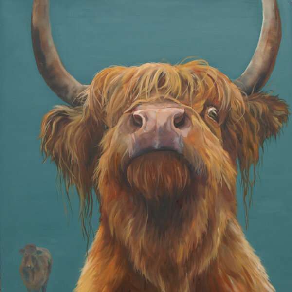 the highland Good quality canvas print of a Highland cow painting. All animal prints are stretch on a deep canvas frame, produced using high quality canvas, light fast inks, and strong MDF wood frames.The canvas print is available in different sizes. The edges of the canvas are white. Free postage in the UK
