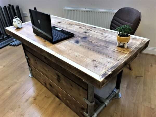 Ashwood Desk - Office Desk, Custom Made From Reclaimed Scaffold Boards with 3 Privacy Panels And Edging - Image 7