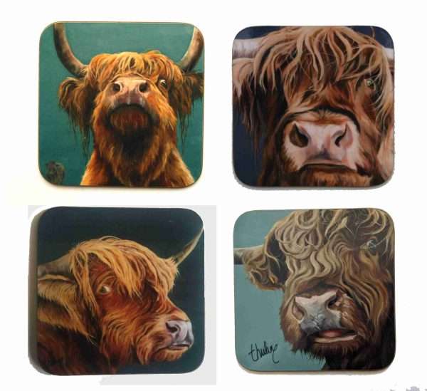4 Highland cow coasters