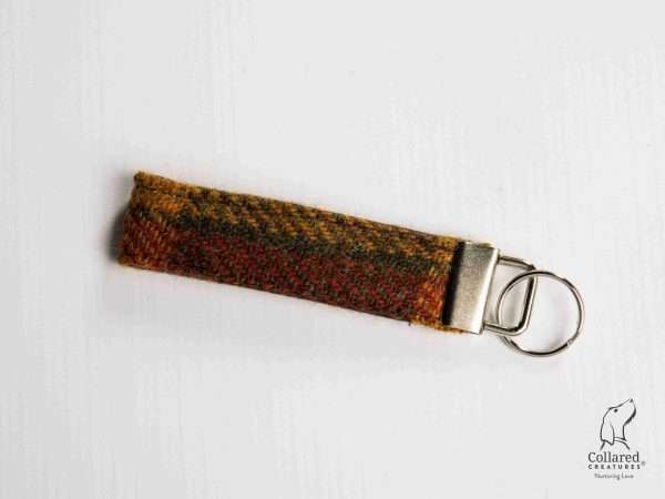 Collared Creatures Autumnal Check Luxury Harris Tweed Keyring | Key Fob