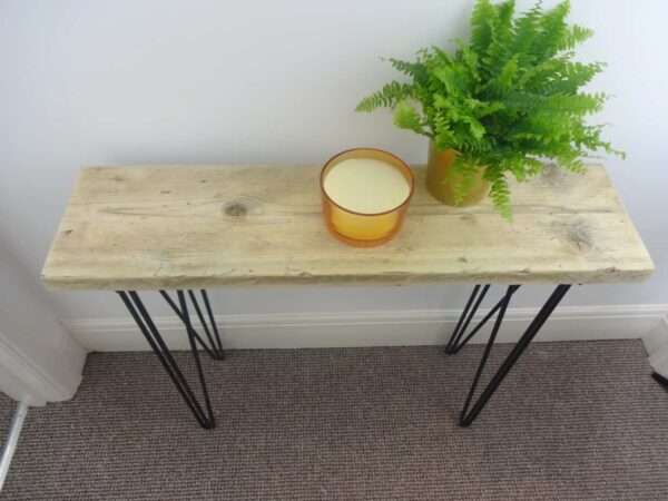 Bruntsfield - Hairpin Side table - Side Table using reclaimed scaffold boards and hairpin legs. Also known as Console/ Accent/ Foyer/ Farmhouse/ End Table - Image 9