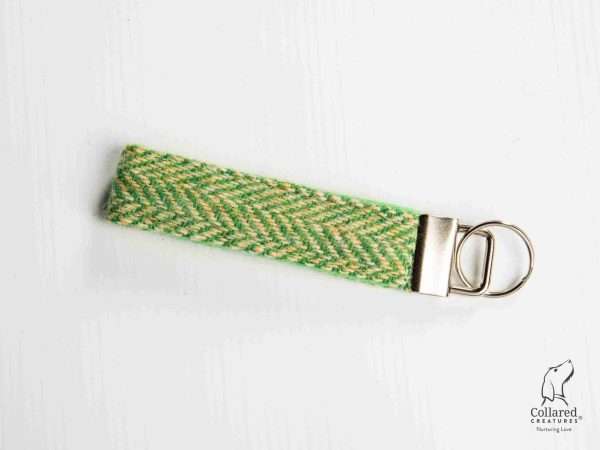 Collared Creatures Green Herringbone Luxury Harris Tweed Keyring | Key Fob