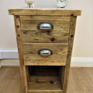 Bedroom Side Table With Shelf - Office Storage Unit - Using Reclaimed Wooden Scaffold Boards.