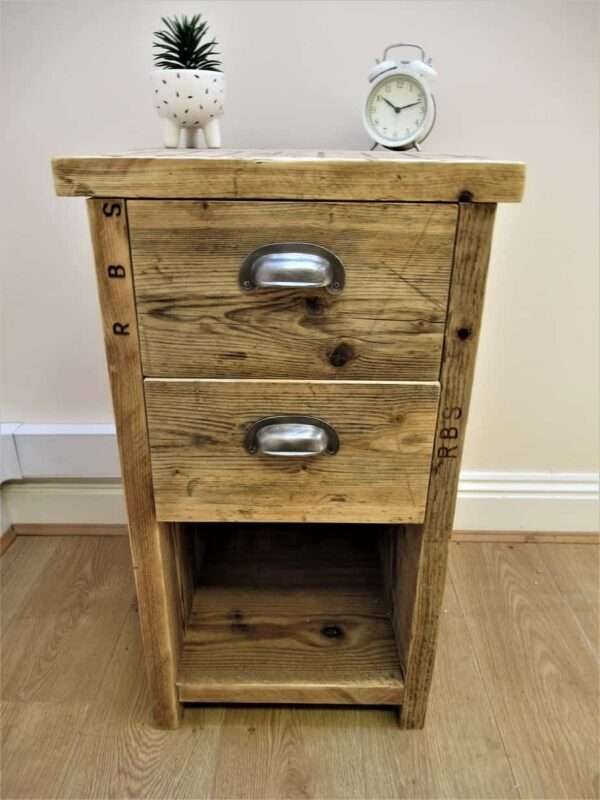 Bedroom Side Table With Shelf - Office Storage Unit - Using Reclaimed Wooden Scaffold Boards.