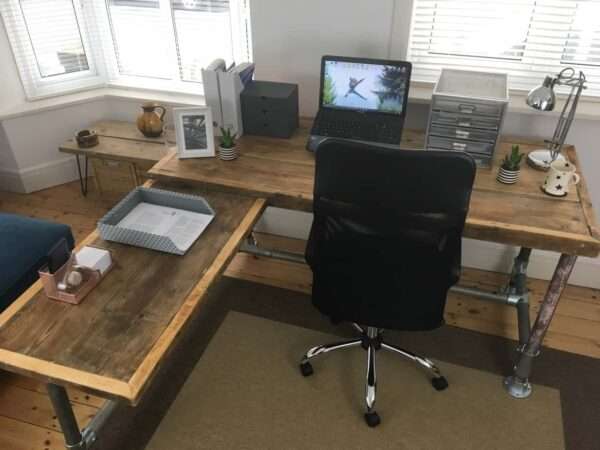 Richmond L Shape Reception Table - Office desk, custom made from reclaimed scaffold boards for rustic, industrial look - Image 4