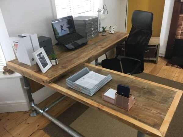 Richmond L Shape Reception Table - Office desk, custom made from reclaimed scaffold boards for rustic, industrial look - Image 5