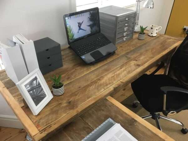 Richmond L Shape Reception Table - Office desk, custom made from reclaimed scaffold boards for rustic, industrial look