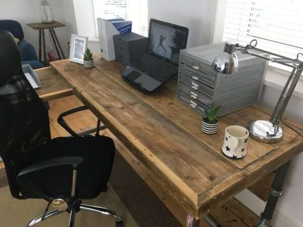 Richmond L Shape Reception Table - Office desk, custom made from reclaimed scaffold boards for rustic, industrial look - Image 3