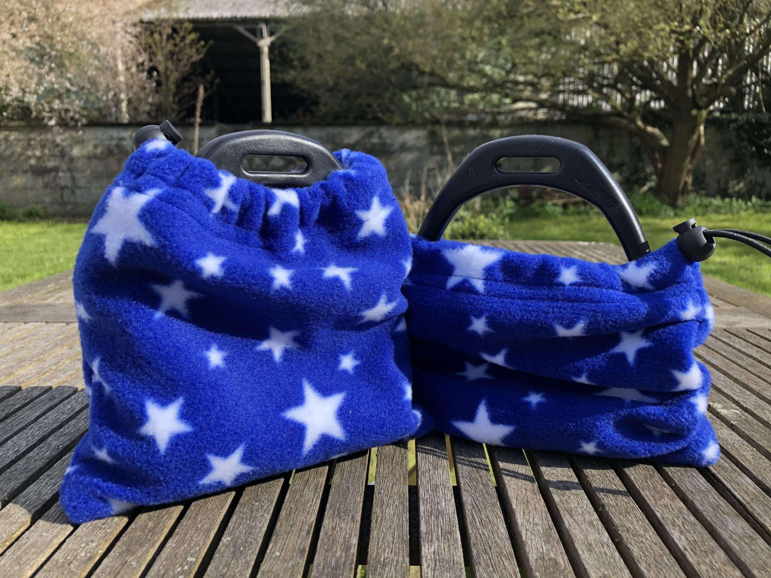 IMG 2340 scaled Fleece Stirrup Covers - Stars Help protect your saddle from dirt and scratches from the stirrups. Approx 7x7 inches Items posted within 1-3 working days. Shipped using Royal Mail 2nd Class. Back orders allow an extra 7 - 8 working days.