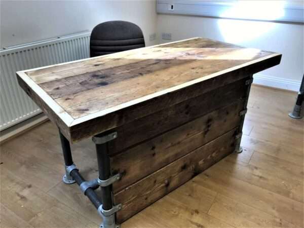 Ashwood Desk - Office Desk, Custom Made From Reclaimed Scaffold Boards with 3 Privacy Panels And Edging - Image 5