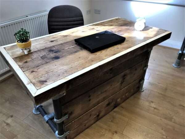 Ashwood Desk - Office Desk, Custom Made From Reclaimed Scaffold Boards with 3 Privacy Panels And Edging - Image 4