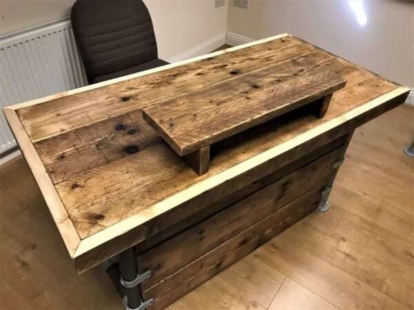 Ashwood Desk - Office Desk, Custom Made From Reclaimed Scaffold Boards with 3 Privacy Panels And Edging - Image 3