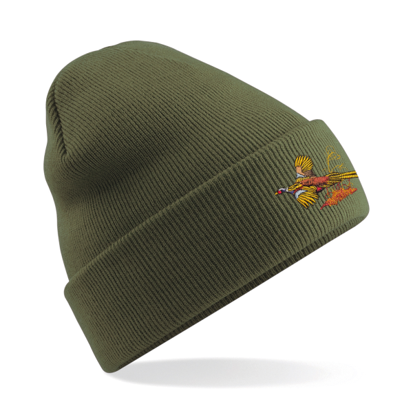 Moss Green Beanie 01 <ul> <li><strong>Warm Unisex Beanie Hat .</strong></li> <li><strong>Embroidered pheasant logo.</strong></li> <li><strong>Available in French Navy, Bottle Green, Black and Burgundy</strong></li> </ul>