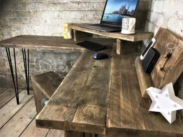 Bruntsfield  Desk - Corner Office Desk, Custom Made From Reclaimed Scaffold Boards And Hairpin Legs For Rustic, Industrial Look - Image 3