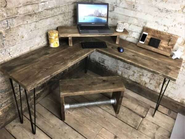 Bruntsfield  Desk - Corner Office Desk, Custom Made From Reclaimed Scaffold Boards And Hairpin Legs For Rustic, Industrial Look - Image 11
