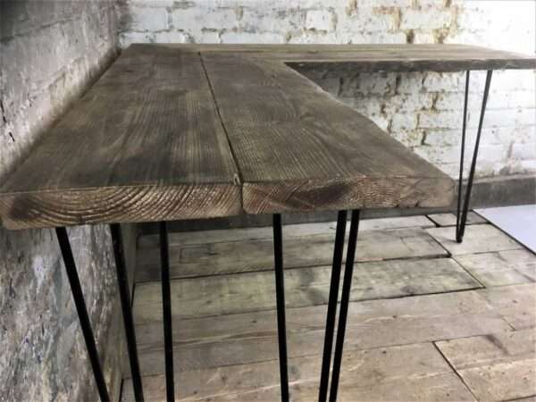 Bruntsfield  Desk - Corner Office Desk, Custom Made From Reclaimed Scaffold Boards And Hairpin Legs For Rustic, Industrial Look