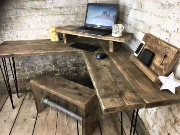Bruntsfield  Desk - Corner Office Desk, Custom Made From Reclaimed Scaffold Boards And Hairpin Legs For Rustic, Industrial Look - Image 6