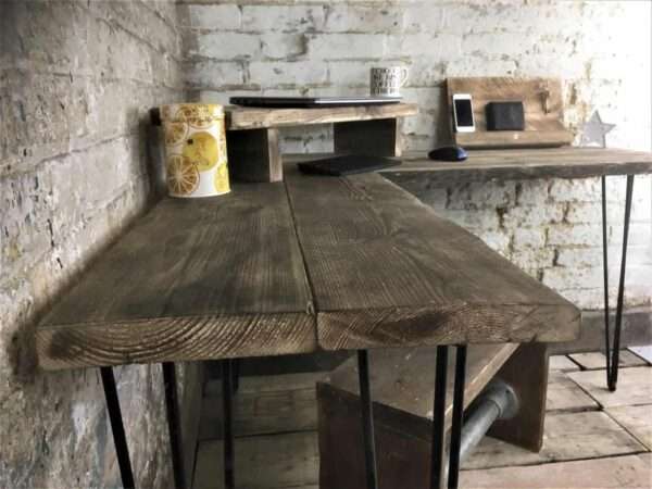 Bruntsfield  Desk - Corner Office Desk, Custom Made From Reclaimed Scaffold Boards And Hairpin Legs For Rustic, Industrial Look - Image 5