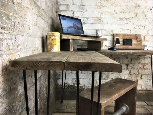 Bruntsfield  Desk - Corner Office Desk, Custom Made From Reclaimed Scaffold Boards And Hairpin Legs For Rustic, Industrial Look - Image 4