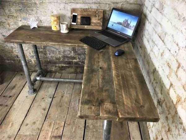 Corner Office Desk - Two Board, Custom Made From Reclaimed Scaffold Boards And Scaffold Tubes For Rustic, Industrial Look